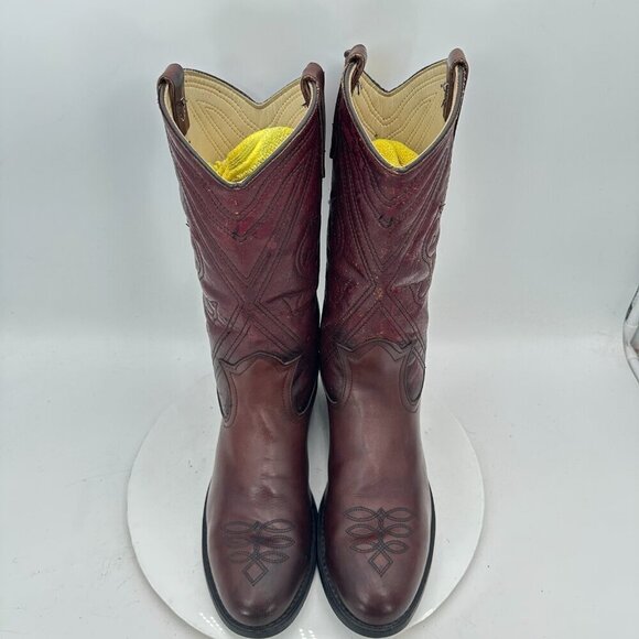 Miragum Men Size 10D Brown Burgundy Leather Slip Resistant Pull On Western Boot - Picture 3 of 13